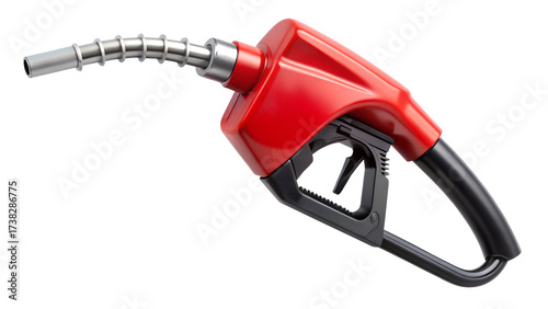 Red fuel nozzle isolated on transparent background, a vital tool for refueling vehicles with gasoline at the gas station