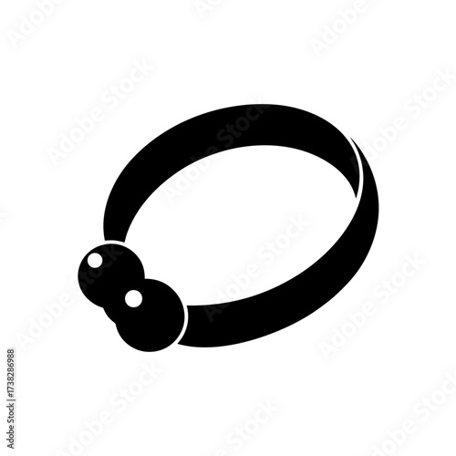 Black bracelet with two connected beads on transparent background silhouette