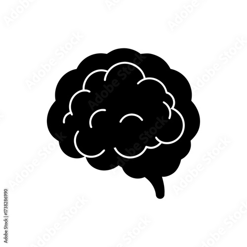 Silhouette illustration of human brain on transparent background