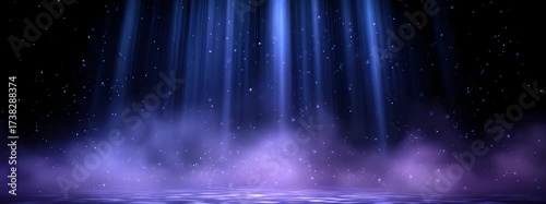 Mystical Purple and Blue Lighting with Fog and Stars Creating Dramatic Dreamy Background for Enchanting Atmosphere