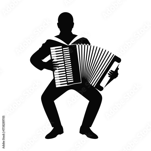Silhouette of a musician playing an accordion captures musical performance