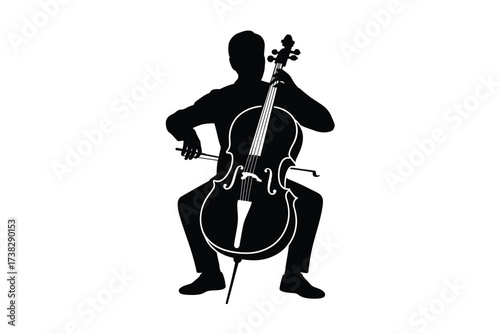 Musician silhouette playing a cello elegant musical performance art