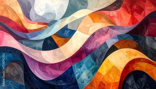 Flowing, layered abstract art with bold and vibrant color gradients