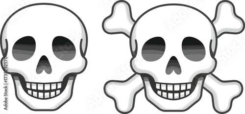 Cartoon skull icon, crossbones symbol, danger sign, pirate theme, spooky vector, warning graphic, death emblem, edgy design, toxic illustration, bold style
