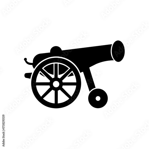 Silhouette of a vintage artillery cannon on transparent background