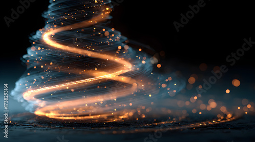 Holographic spirits spiraling tower spire, volumetric rim lights, long exposure star trails, translucent glowing forms. Tetradic palette, golden ratio swirl, mysterious elegance, cinematic wallpaper