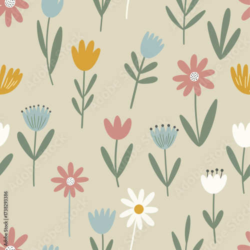 Seamless floral pattern, vector illustration. Horizontally and vertically repeatable.