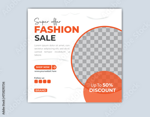 social media post template banner with photo collage. Usable for social media, banner and web internet ads. Flat design vector