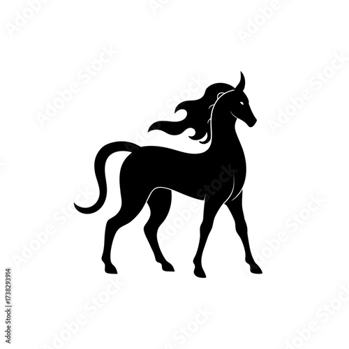 Silhouette of a standing black unicorn art on transparent background