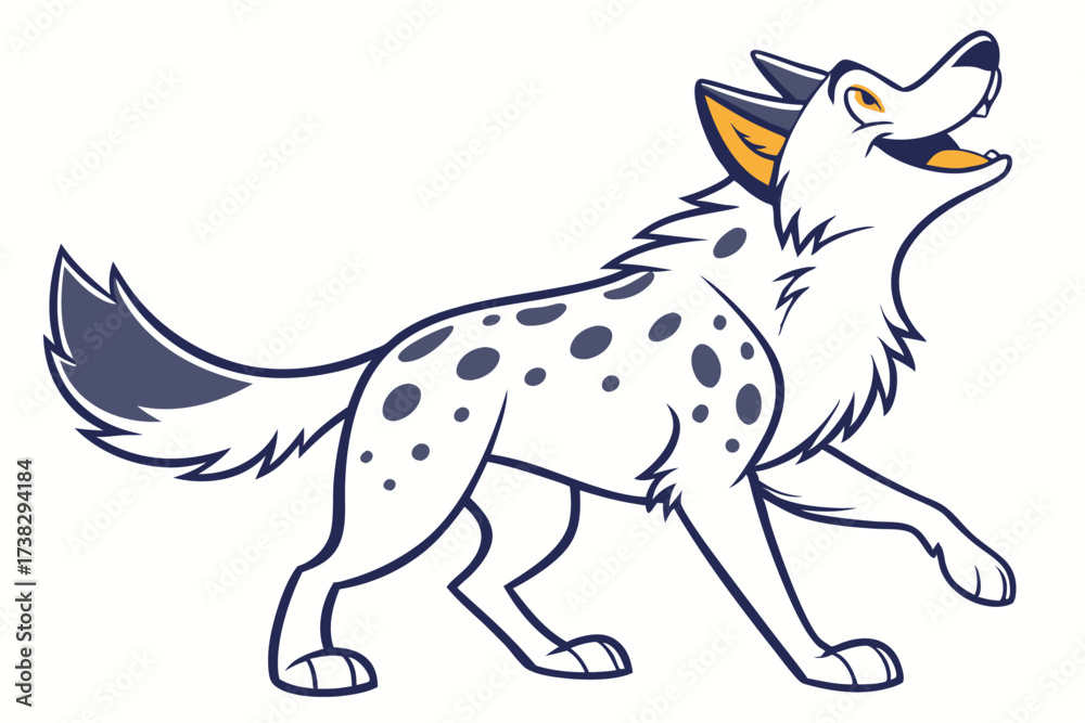 Fototapeta premium of Cartoon Hyena with Spotted Coat and Sharp Features on White