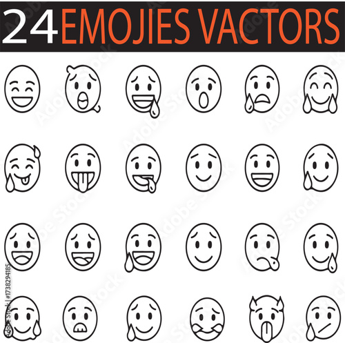 24 EMOJIS VACTORS ,SMILE EMOJIE,SAD EMOJIE,SMILE SAD EMOJIE,TANG EMOJIE