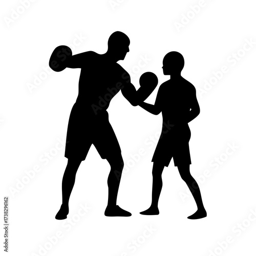 Coach and boxer silhouette training together.