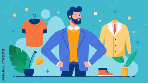 A mens fashion and styling workshop focused on helping men develop a positive selfimage and confidence through finding clothing that makes them feel comfortable and empowered.. Vector illustration