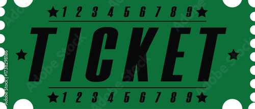 Green Admit Ticket Graphic with Numbers and Stars | Event Entry Pass for Concerts, Raffles, Games and Entertainment Promotions