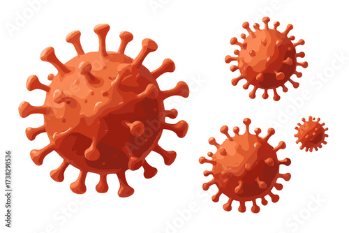 Coronavirus COVID-19 virus cells on a white background. 3D render of nCoV pathogen. Medical concept for pandemic, outbreak, infectious disease, virology, and epidemiology.