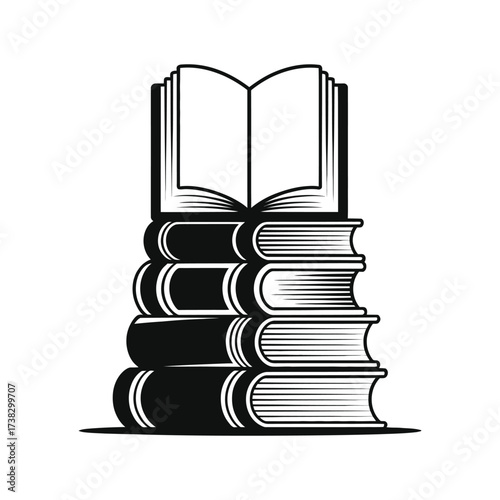 Continuous line drawing of a stack of books with a bookmark.