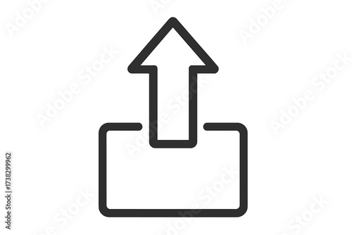 Upload icon with arrow pointing up out of a box. Share symbol for web design, apps, UI, and UX. Vector line art for sending, exporting, or outgoing data. Modern minimal sign.