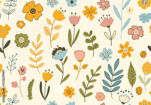 Floral seamless bacground. Floral seamless background with hand drawn flowers
