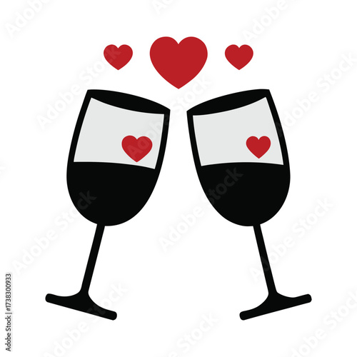 Wine Glasses with Hearts Cartoon Vector