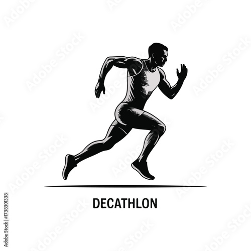 Black and White Engraving Style Vector of Male Runner in Motion