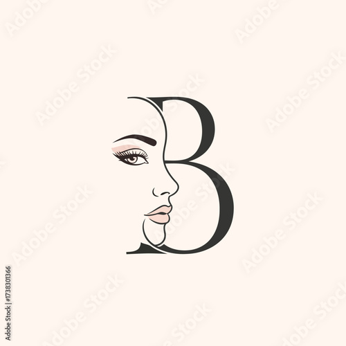 Vector art of elegant beauty logo featuring a womans profile integrated with the letter b, , creating a sophisticated design