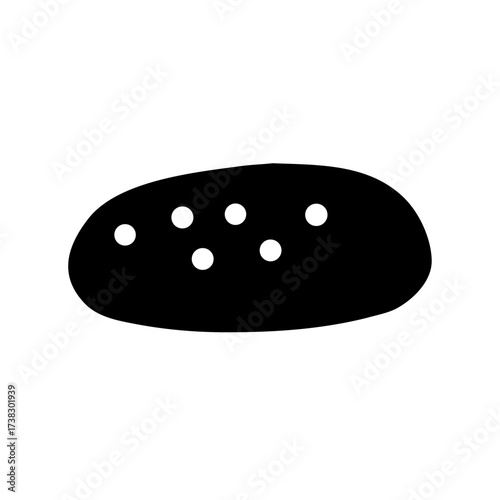 Stylized Black and White Potato Illustration with Six Budding Eye Spots