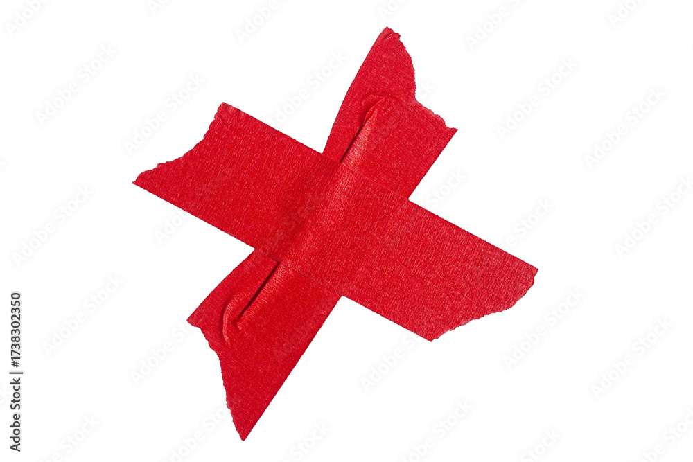 Obraz premium Red adhesive sticky paper masking tape cut out design element, cross shape x