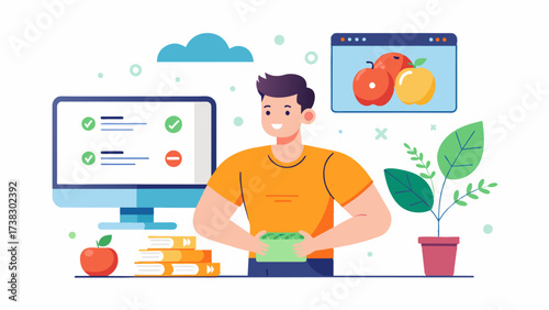 A website featuring workout videos and meal plans designed for men seeking a healthy and sustainable approach to fitness rather than a quick fix for a certain body shape.. Vector illustration
