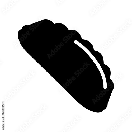 Minimalist Black and White Illustration of an Empanada with Detailed Border