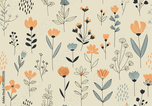 Flower seamless pattern, element for design, vector illustration, Vintage flower
