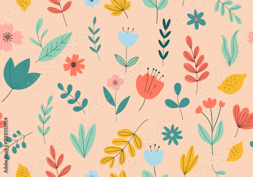 Flower seamless pattern with bud, element for design, vector illustration
