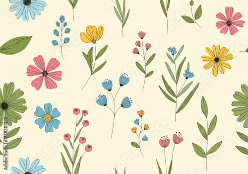 Flower seamless pattern with bud, element for design, vector illustration
