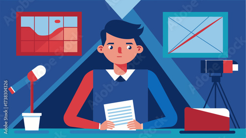 A student in a media studies class dissecting the framing and angles used in a news broadcast about a political event.. Vector illustration