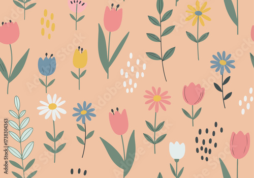 Seamless Flower Pattern. Seamless vector pattern with flowers and nature motif.
