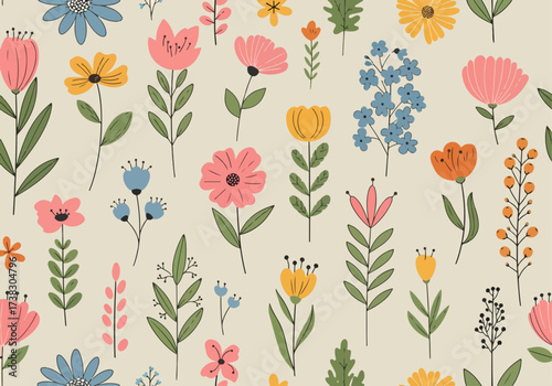 Abstract floral background, summer theme seamless pattern, wallpaper, summer texture, wrapping with flowers, spring and summer theme for your design