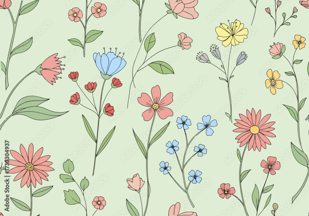 Abstract floral background, summer theme seamless pattern, wallpaper, summer texture, wrapping with flowers, spring and summer theme for your design
