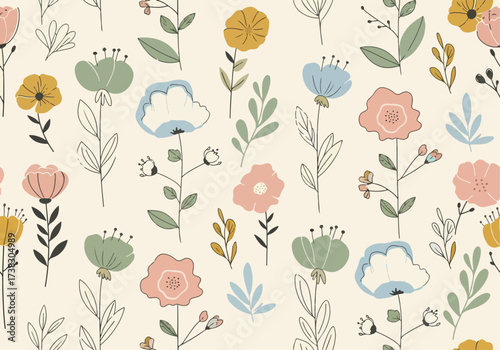 Abstract floral background, summer theme seamless pattern, wallpaper, summer texture, wrapping with flowers, spring and summer theme for your design