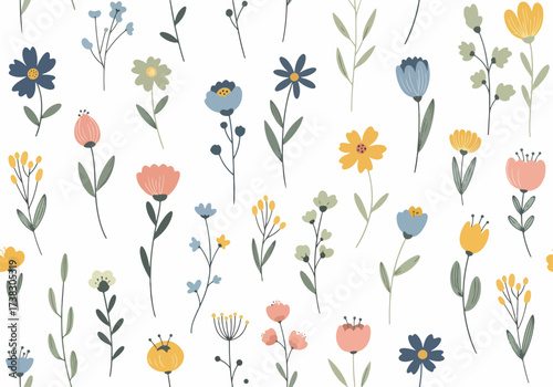 Seamless floral pattern with simple vintage flowers
