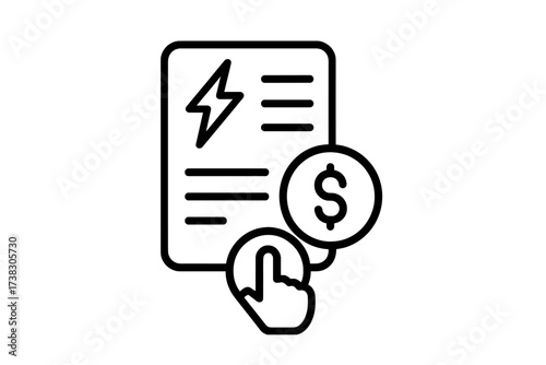Electricity bill payment icon. Utility invoice, energy cost, and power consumption concept. Online transaction, e-billing, and finance management vector line symbol for web, logo, app.