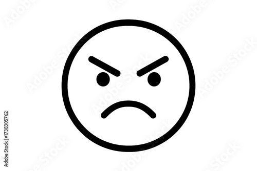 Angry face icon. Mad emoji symbol. Negative emotion, frustration, and rage concept. Simple line art illustration for user interface, social media, and feedback. Isolated.
