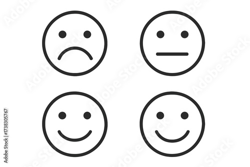 Feedback emoticon emoji set. Customer satisfaction rating scale faces. Happy, neutral, sad smileys. User experience review vector icons for web, app, UI design.