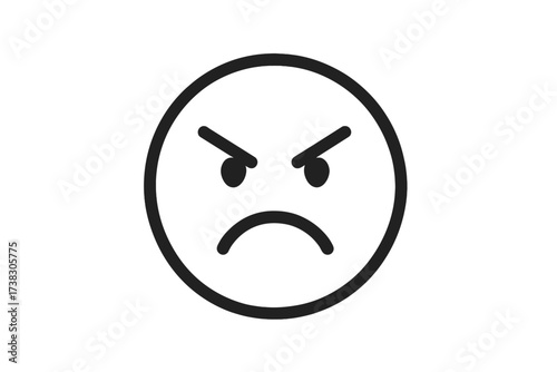 Angry face vector line icon. Concept of anger, frustration, and stress. Bad feedback or negative review symbol. Simple mad emoticon isolated on white for web, app, UI, UX.