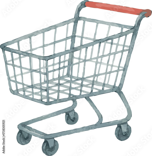 Watercolor vector illustration of a grocery cart