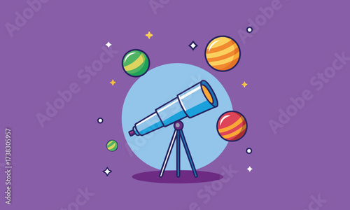 Telescope with Colorful Planets