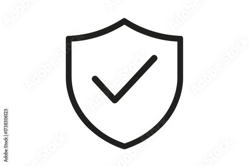 Shield with check mark line icon. Concept of protection, security, safety, and guarantee. Approved, certified, quality, and validation symbol. Vector for web, logo, app design.