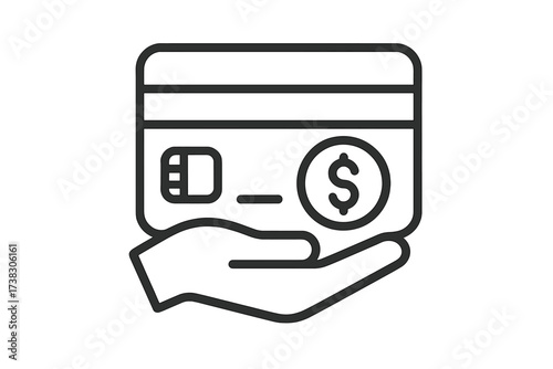 Credit card in hand icon. Payment method concept. Financial transaction symbol. E-commerce and online shopping. Buy, pay, purchase. Banking and finance. Money and currency.