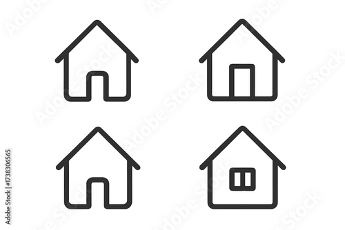 Home icon set. House symbol collection in a trendy flat line art style. For website design, logo, app, and UI. Real estate, property, and building vector graphic elements.