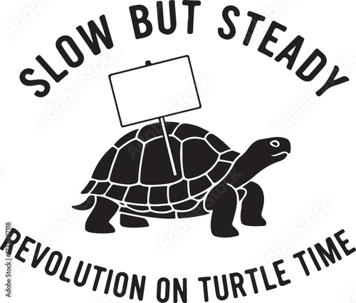 A black silhouette of a turtle holding a sign on transparent background