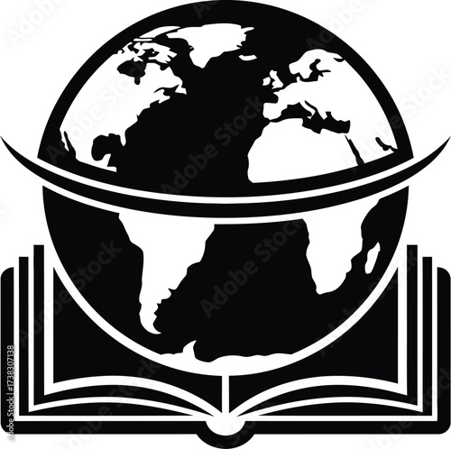 Globe over book vector illustration education knowledge and global learning
