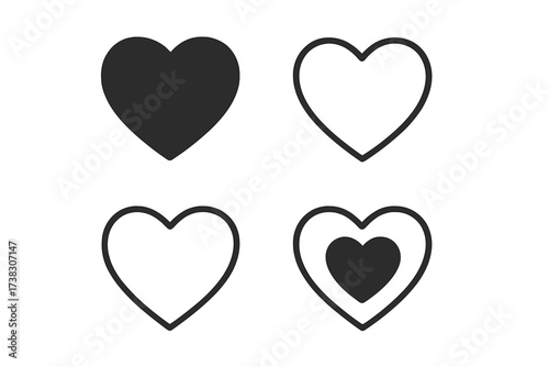 Love heart icon collection. Symbol of love, like, passion, romance for website design, logo, app, and UI. Trendy flat line style vector illustration isolated on white background.